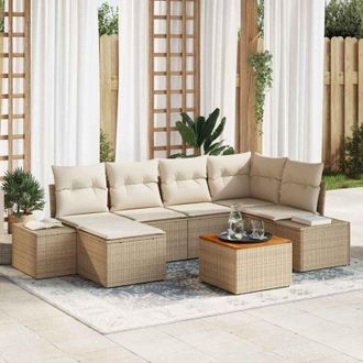 vidaXL Conjunto De Sof&aacute; De Jard&iacute;n 7 Pcs Beige, Blanco Vidaxl