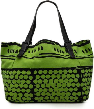 Bottega Veneta Black Green Canvas Leather Tote Bag (Pre-Owned)