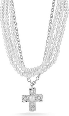 Sphera Milano Set of 2 Faux Pearl Cross Pendant Layered Necklaces in Silver at Nordstrom Rack