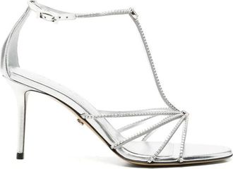 Mach & Mach Mach & Mach, Schoenen, Dames, Grijs, 38 1/2 EU, Sandaal met T-band en Kristalversiering