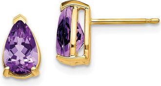 Diamond2Deal 14k Yellow Gold 8x5mm Pear Amethyst Earrings