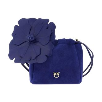 Pinko Pinko - Chic Clutch Tas met Oversized Bloemapplicatie - Dames - Tassen - Blauw - Maat: ONE Size Leer