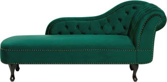 Beliani Beliani - Chaise Longue Tapizado En Terciopelo Verde Con Botones Versi&oacute;n Derecha Nimes