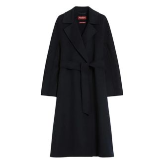 Max Mara Belted Coats, female, Blue, Size: 2XS Wool, Cashmere and Silk Coat