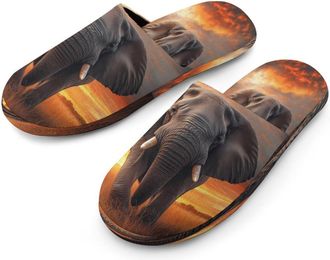 Generic Elephant Sunset Mens Cotton Slippers Memory Foam Comfort House Shoes Winter Indoor Slipper for Hotel Casa Spa