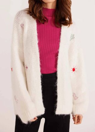 Minkpink Rosalie Motif Knit Cardigan In Ivory