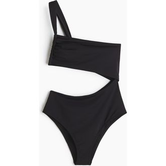 H&M One-shoulder Cut-out Swimsuit in Black at Nordstrom, Size X-Small