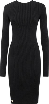 Philipp Plein Gebreide Midi Criss Cross Jurk - Dames - Kleedjes - Zwart - L - Polyester - Kleedjes