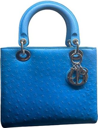 Dior Medium Blue Ostrich Lady Dior Bag