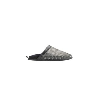 Forte_Forte Zwarte Mesh Strass Platte Muiltjes - Dames - Slip ons - Zwart - 39 EU - Polyester - Schoenen