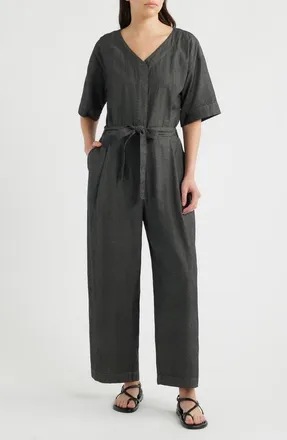 Eileen Fisher Wide Leg Organic Cotton Twill Jumpsuit in Black at Nordstrom, Size Xx-Small