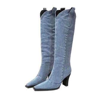 Generic Womens Thick Heeled Western Cowboy Boots Pointed But Knee Boots