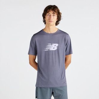 New Balance Uomo Sport Essentials Utility Motion Graphic T-Shirt in Grigio/Viola, Cotone, Taglia XL