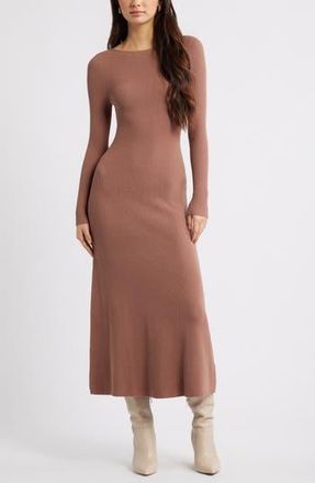 Open Edit Long Sleeve Rib Maxi Dress in Brown Topaz at Nordstrom Rack, Size X-Large