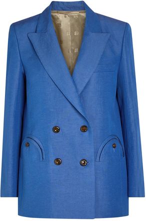 Blaz&eacute; Milano Everynight Double-breasted Silk and Linen-blend Blazer - Blue - 3 (UK12 / M)