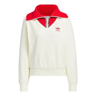 adidas (WMNS) adidas Originals x Feifei RUAN Crewneck Zip Up Sweatshirt Asia Sizing White Red JE1606