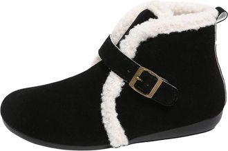 Generic Black Females Fashionable Versatile Style with Thick Velvet Belt Buckle and Fuzzy Shoes Ideal for Casual Wear and Outdoor Activities