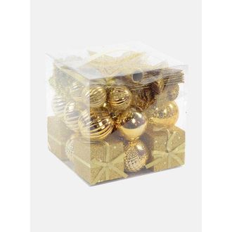 Dmora Dmora Boîte 50 pièces décorations de Noel multi-formes, ornements et pointe, ensemble assortiment de boules de Noel, boîte ensemble arbre de Noel, 4