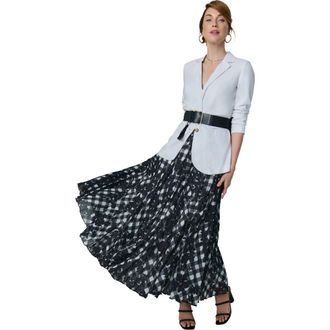 Jessica London Flowing Crinkled Maxi Skirt in Black Gingham Floral at Nordstrom, Size 34
