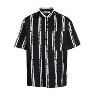 Versace Jeans Couture Zwarte Logo Shirt voor Mannen - Heren - Korte mouwen Overhemden - Zwart - S - Katoen - Overhemden