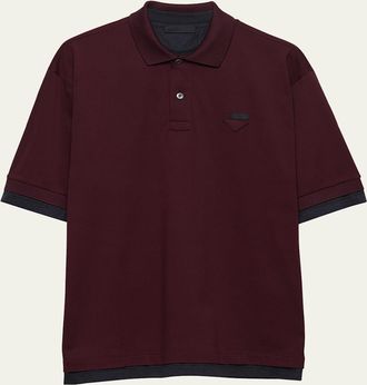 Prada Mens Tipped Cotton Pique Polo Shirt