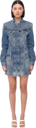 Off-white Blue Mandarin Collar Mini Dress