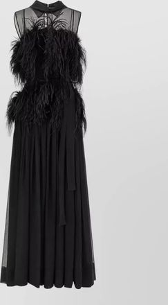Alberta Ferretti silk chiffon feather-embellished sleeveless maxi dress