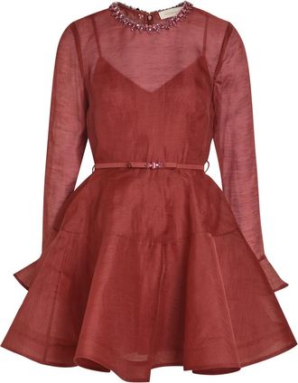 Zimmermann Alchemy Belted Linen-blend Mini Dress - Dark Red - 00 (UK 6 / XS)