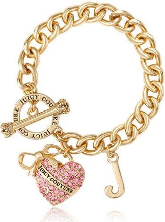 Juicy Couture Pink Pav&eacute; Heart Toggle Bracelet, Gold-Tone Curb Chain in Gold Tone at Nordstrom, Size 7.5