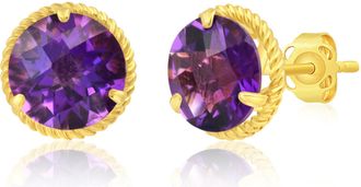 MAX + STONE 14k Yellow or White Gold 8mm Roped Halo Gemstone Round Stud Earrings