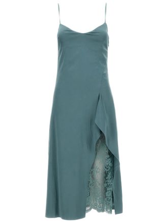 Acne Studios Green Midi Dress with Ruffled Overlay