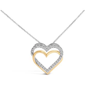 House of Brilliance 14K Yellow Gold Plated Sterling Silver 1.00 Cttw Diamond Double Heart Pendant Necklace in Yellow Gold Over Silver at Nordstrom