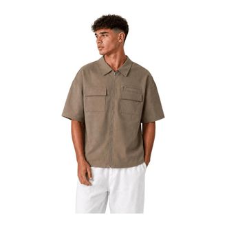 Off the Pitch Utility Maze Shirt - Heren - Korte mouwen Overhemden - Beige - XS - Polyester - Overhemden