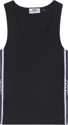 GCDS Gcds, Tops, Dames, Zwart, 2Xs, Denim, Logo-Stripe Tank Top