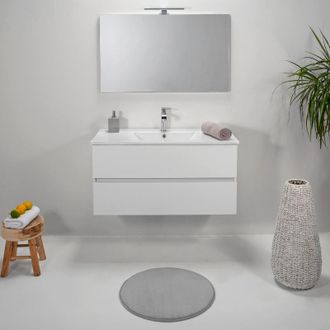 Arche Mobile Bagno Sospeso 70 Cm Bianco 2 Cassetti Lavabo E Specchio