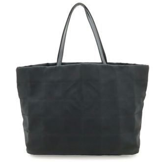 Chanel Black Jacquard Leather Nylon Shoulder Bag Tote Bag (Pre-Owned)