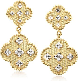 Ross-Simons 14kt 2-Tone Gold Clover Drop Earrings