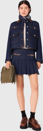 Maje Short Denim Skirt With Lining - Navy - Maje