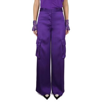 Versace Wide Trousers, female, Purple, Size: M Concealed Closure Belt LO