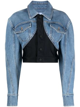 MUGLER cropped denim jacket - women - Cotton - 40 - Blue