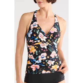 Jantzen Louise Wrap Underwire Tankini Top in Black at Nordstrom Rack, Size 12