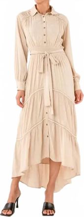 Miss Me Button Up Tiered Dress In Taupe
