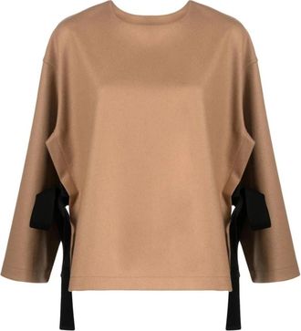 Erika Cavallini Semi Couture Tie Detail Crewneck Top - Dames - Blouses - Bruin - XS - Overhemden