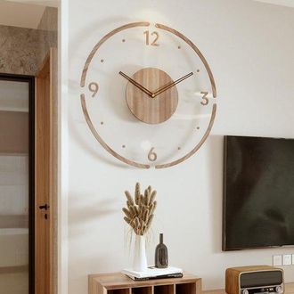 No Brand Reloj De Pared - Reloj De Pared De Madera Vintage - Reloj De Pared De Acr&iacute;lico Transparente - Redondo - Reloj De Pared Silencioso A Pilas - Silencioso
