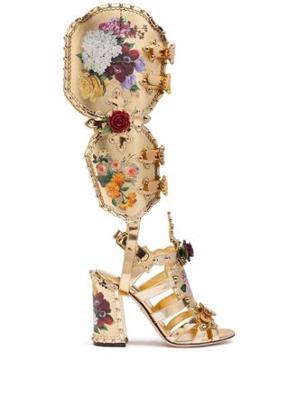Dolce & Gabbana floral-print gladiator sandals - Gold