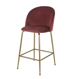 Maisons du monde Taburete alto de terciopelo terracota para isla central, alt. 65 cm