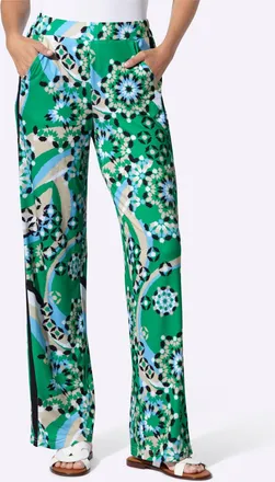 Heine Jerseyhose HEINE, Damen, Gr. 34, Normalgr&ouml;ssen, grasgr&uuml;n, schwarz, bedruckt, 95% Polyester, 5% Elasthan, bedruckt, gebl&uuml;mt, gemustert, mehrfarbig, Hos