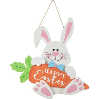 Glitzhome 14H Happy Easter Wooden Bunny and Carrot Door Hanger in White at Nordstrom, Size Small