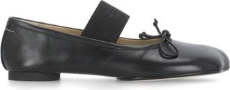 Maison Margiela Zwarte leren ballerinas met elastische band - Dames - Ballerinas - Zwart - 37 EU - Schoenen