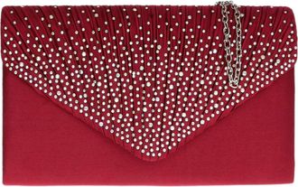 Girly HandBags Womens Pleated Satin Clutch Bag Diamante Shoulder Chain Elegant Prom Wedding Evening - Burgundy